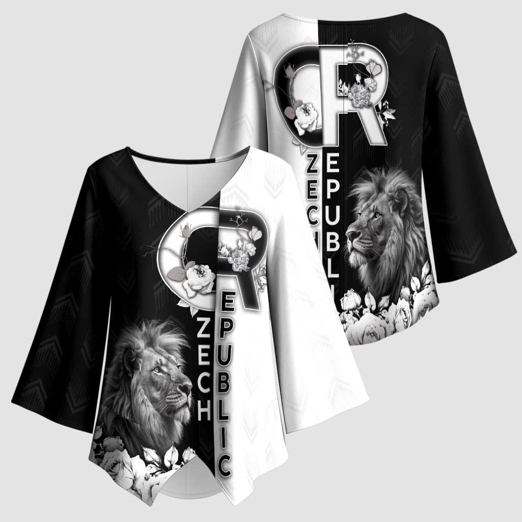 Czech Republic Kimono Sleeve Blouse White Lion With Rose - Wonder Print Shop