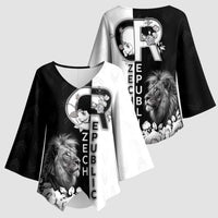 Czech Republic Kimono Sleeve Blouse White Lion With Rose - Wonder Print Shop