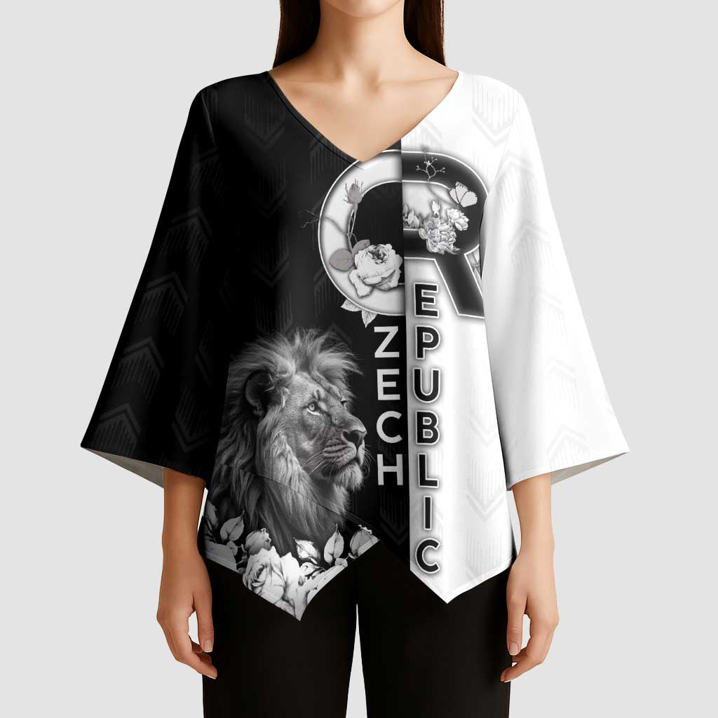 Czech Republic Kimono Sleeve Blouse White Lion With Rose - Wonder Print Shop