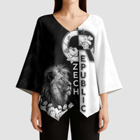 Czech Republic Kimono Sleeve Blouse White Lion With Rose - Wonder Print Shop