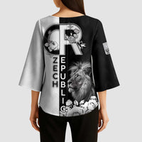 Czech Republic Kimono Sleeve Blouse White Lion With Rose - Wonder Print Shop