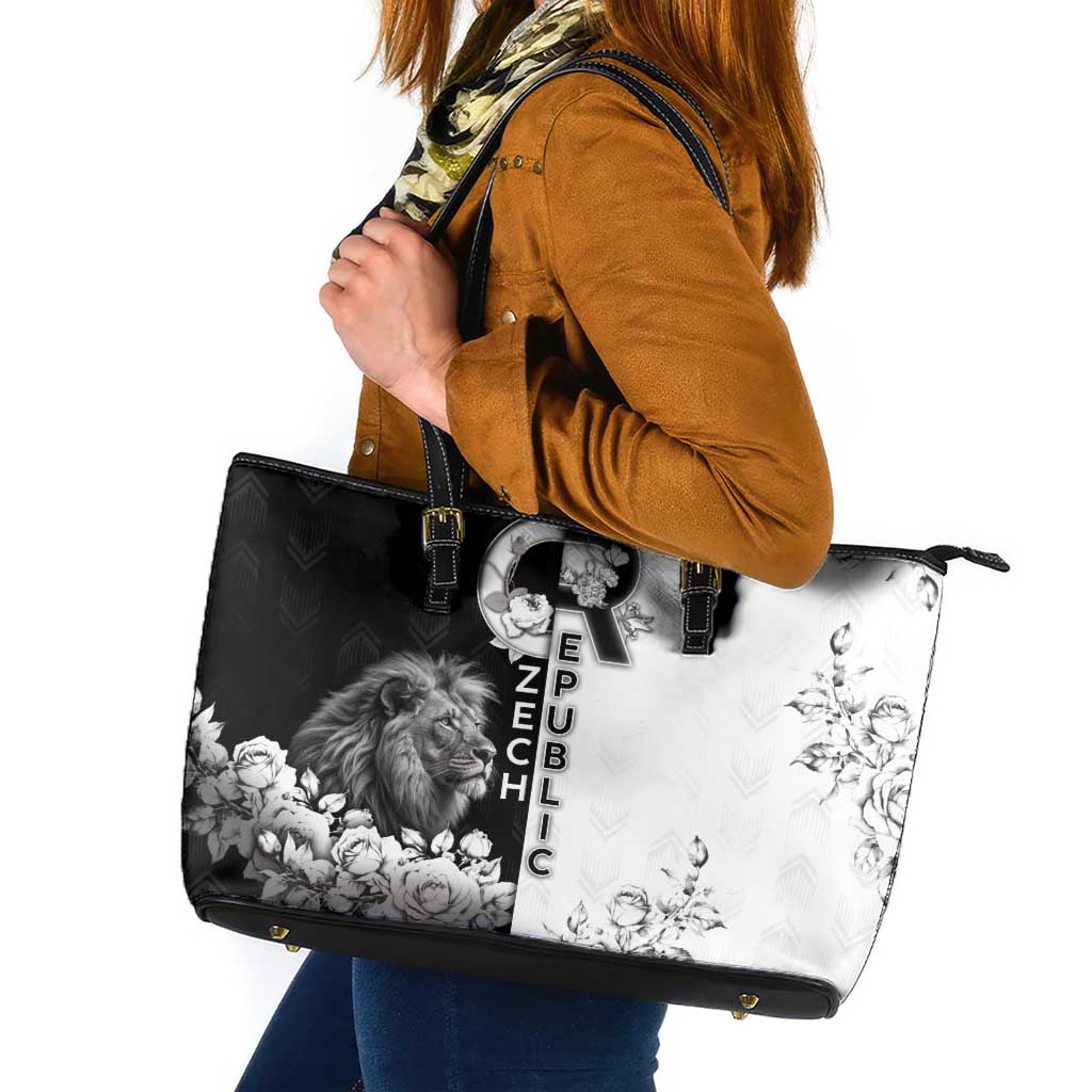 Czech Republic Leather Tote Bag White Lion With Rose - Wonder Print Shop