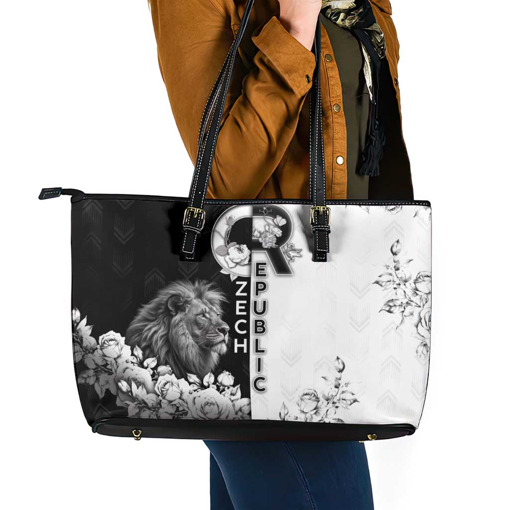 Czech Republic Leather Tote Bag White Lion With Rose - Wonder Print Shop