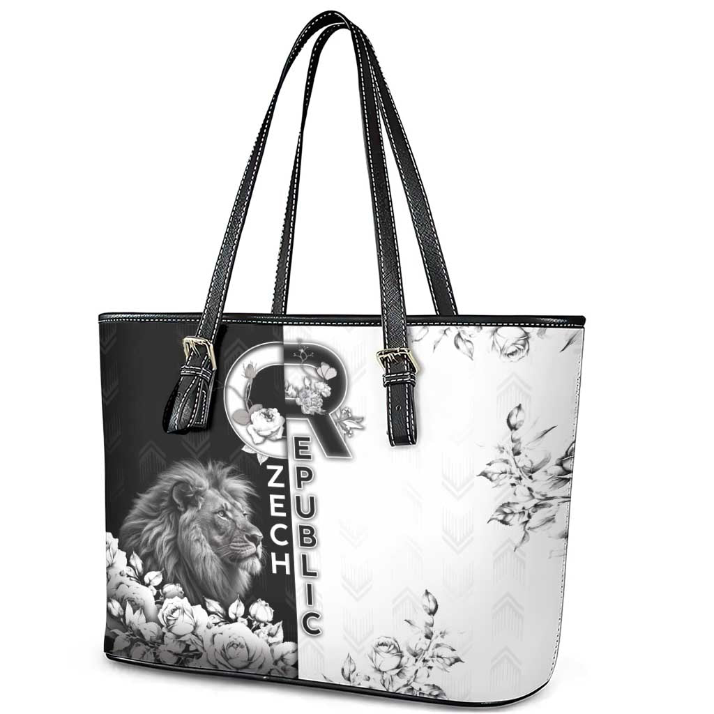 Czech Republic Leather Tote Bag White Lion With Rose - Wonder Print Shop