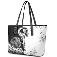 Czech Republic Leather Tote Bag White Lion With Rose - Wonder Print Shop