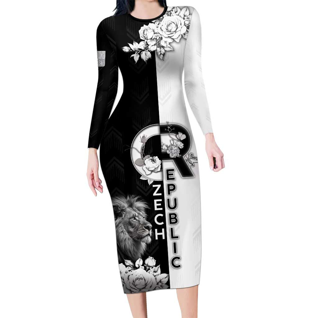 Czech Republic Long Sleeve Bodycon Dress White Lion With Rose - Wonder Print Shop
