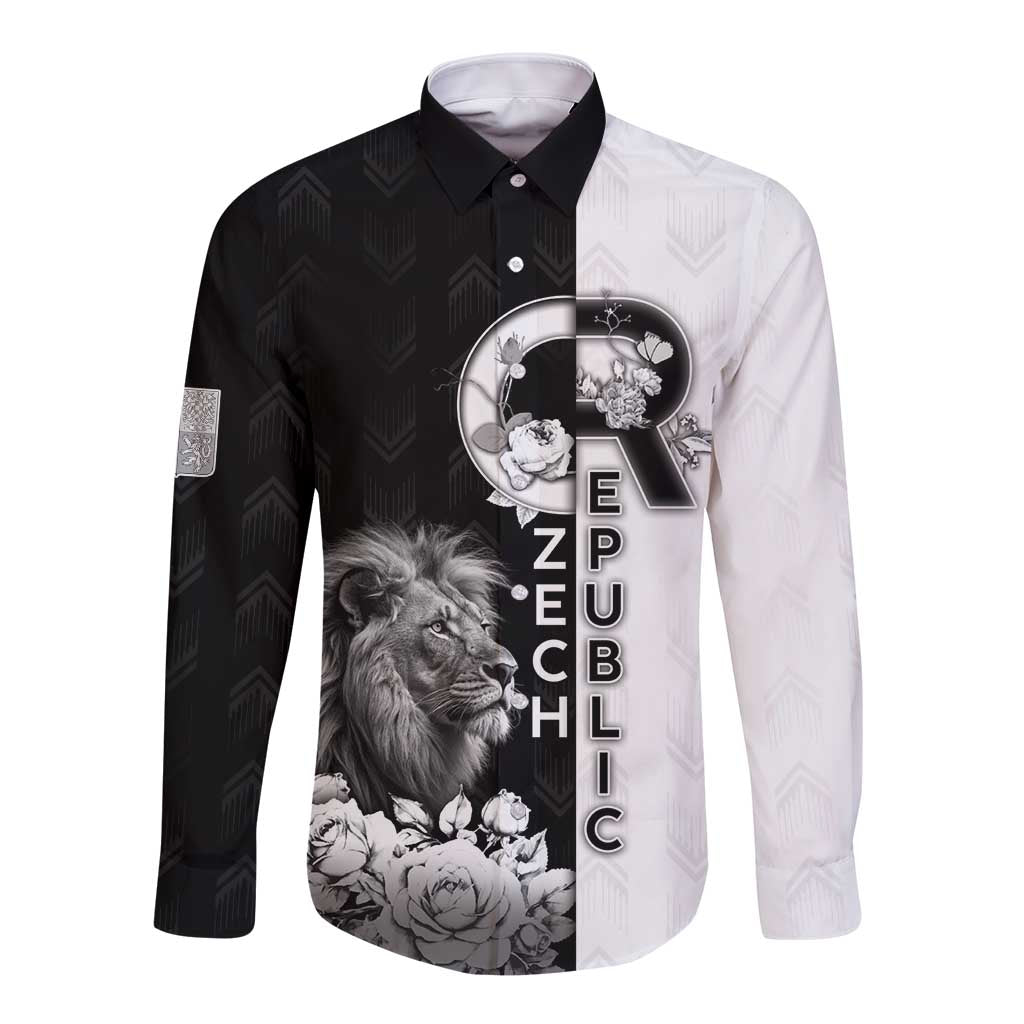 Czech Republic Long Sleeve Button Shirt White Lion With Rose - Wonder Print Shop