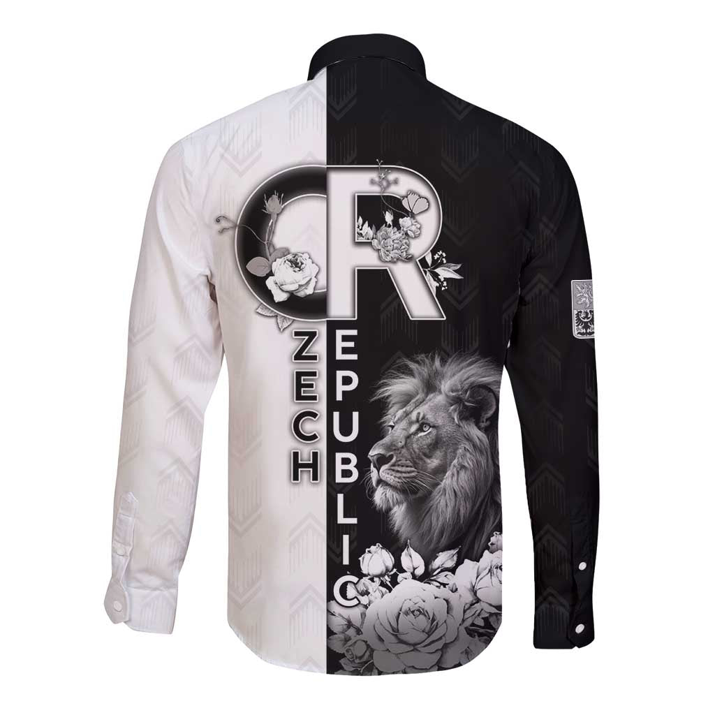 Czech Republic Long Sleeve Button Shirt White Lion With Rose - Wonder Print Shop