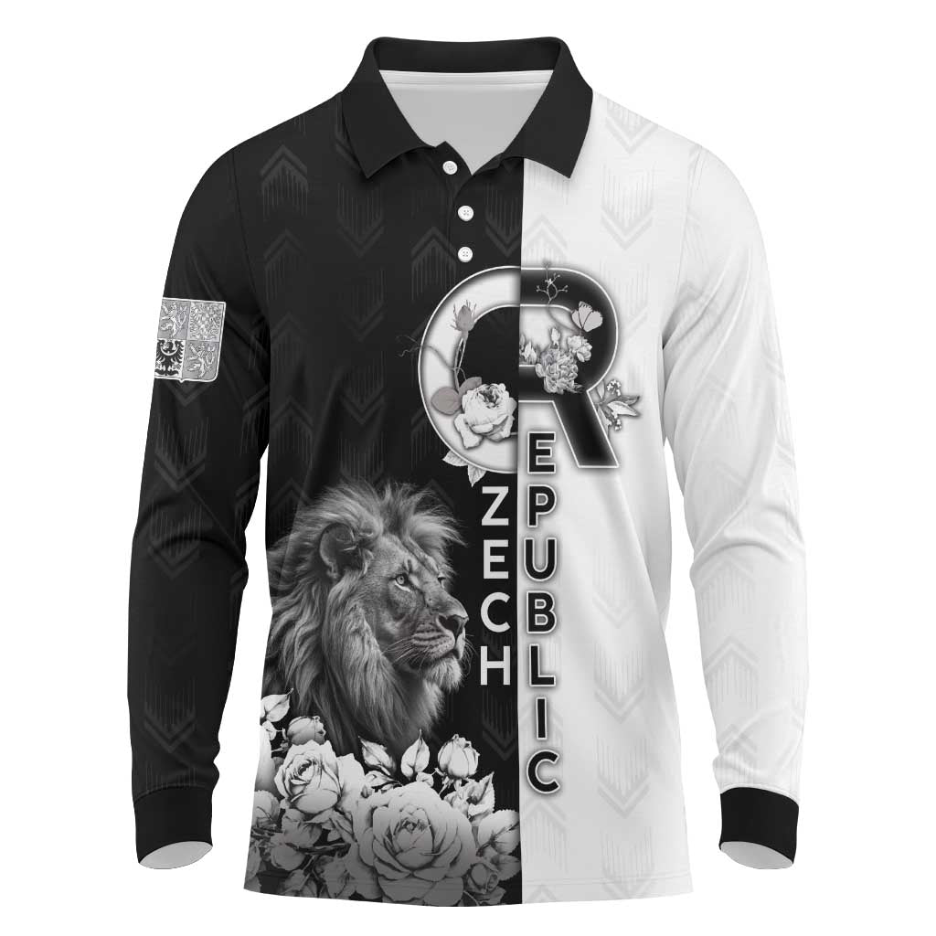 Czech Republic Long Sleeve Polo Shirt White Lion With Rose - Wonder Print Shop