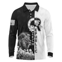 Czech Republic Long Sleeve Polo Shirt White Lion With Rose - Wonder Print Shop
