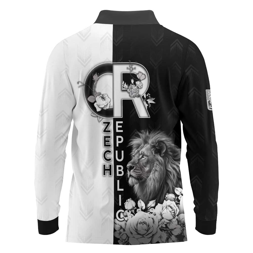 Czech Republic Long Sleeve Polo Shirt White Lion With Rose - Wonder Print Shop