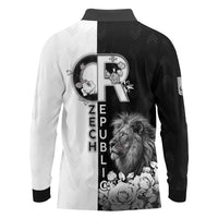 Czech Republic Long Sleeve Polo Shirt White Lion With Rose - Wonder Print Shop