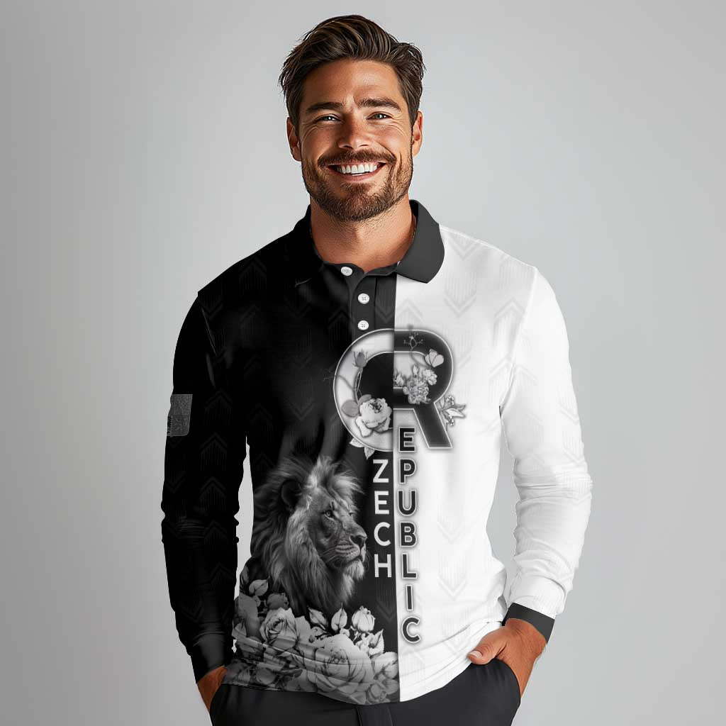 Czech Republic Long Sleeve Polo Shirt White Lion With Rose - Wonder Print Shop