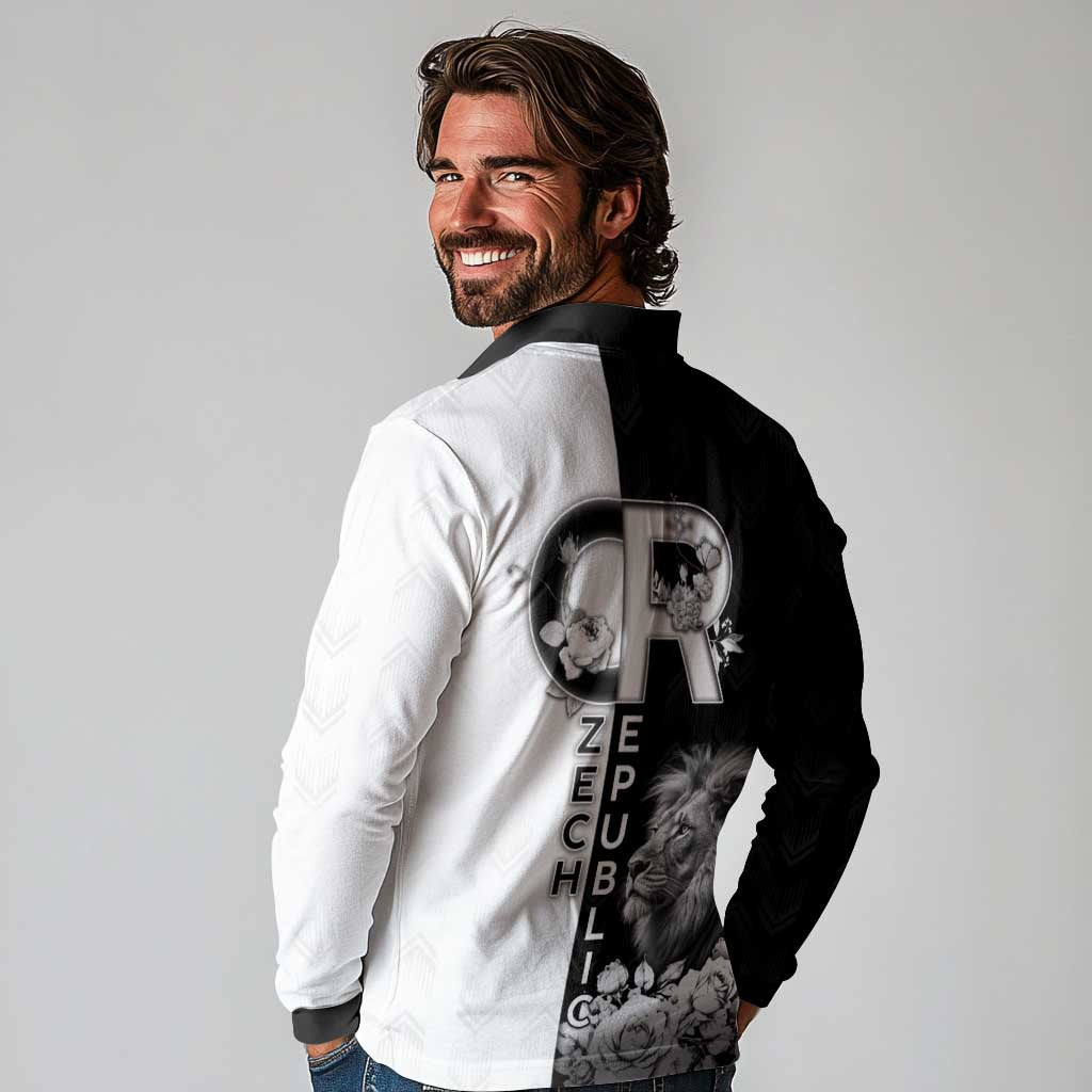 Czech Republic Long Sleeve Polo Shirt White Lion With Rose - Wonder Print Shop