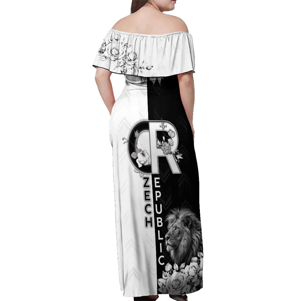 Czech Republic Off Shoulder Maxi Dress White Lion With Rose - Wonder Print Shop