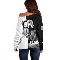 Czech Republic Off Shoulder Sweater White Lion With Rose - Wonder Print Shop