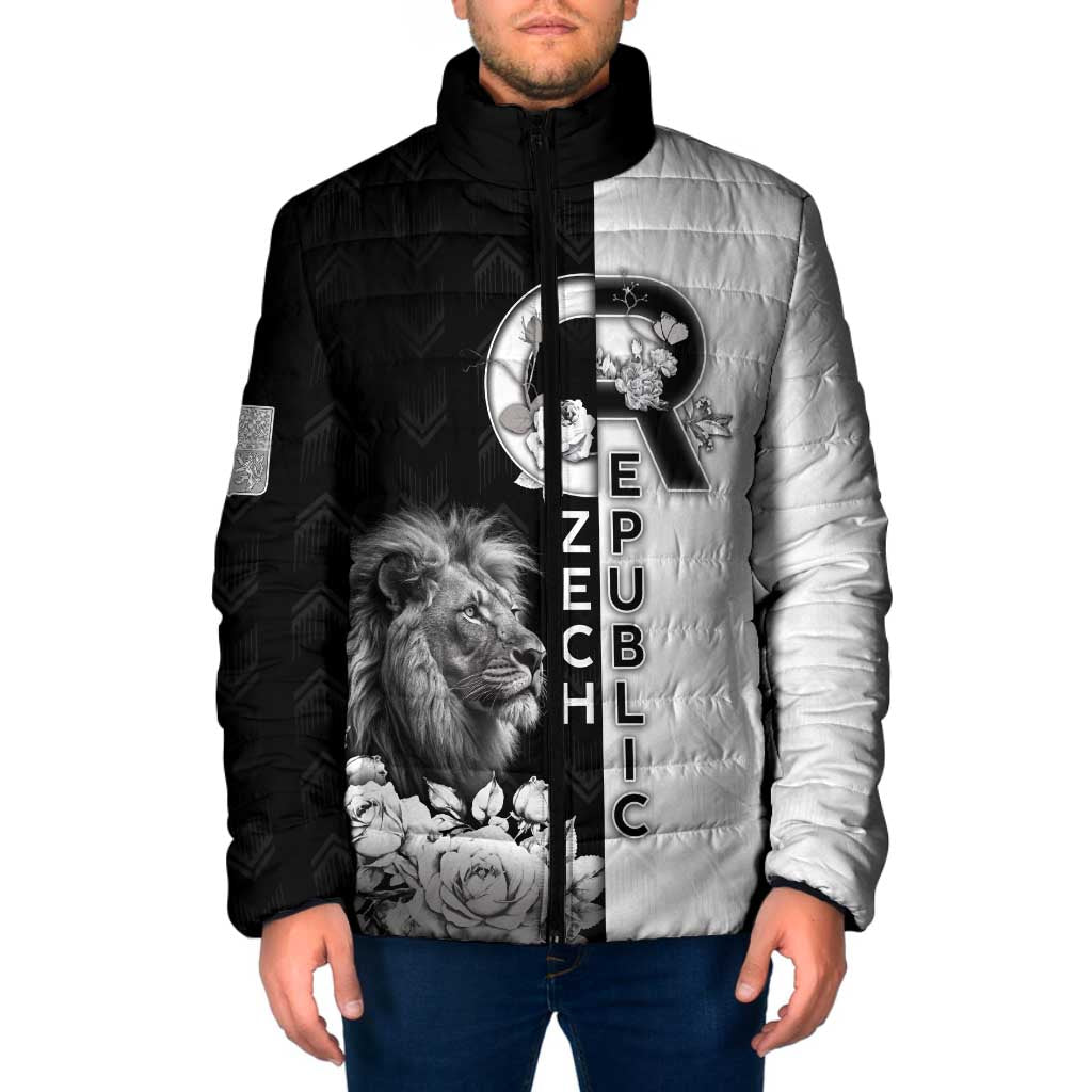Czech Republic Padded Jacket White Lion With Rose - Wonder Print Shop