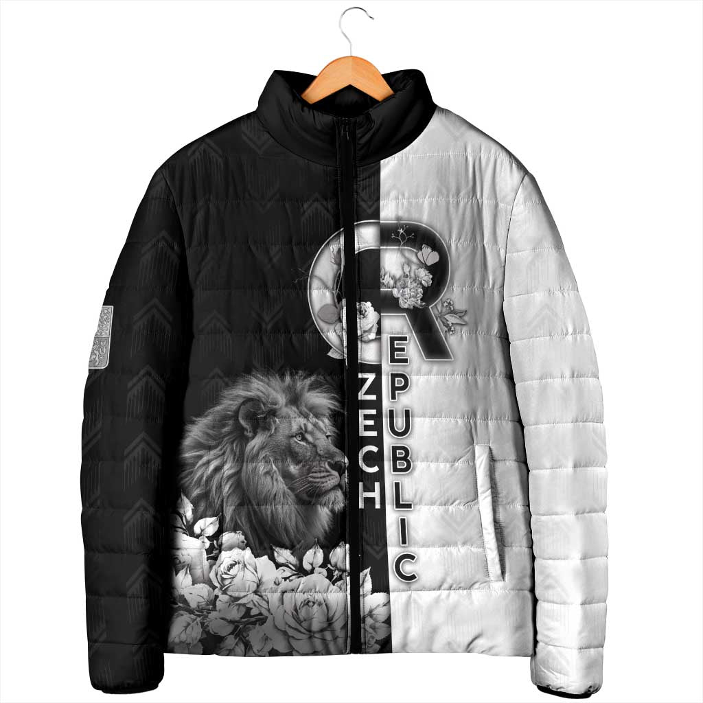 Czech Republic Padded Jacket White Lion With Rose - Wonder Print Shop