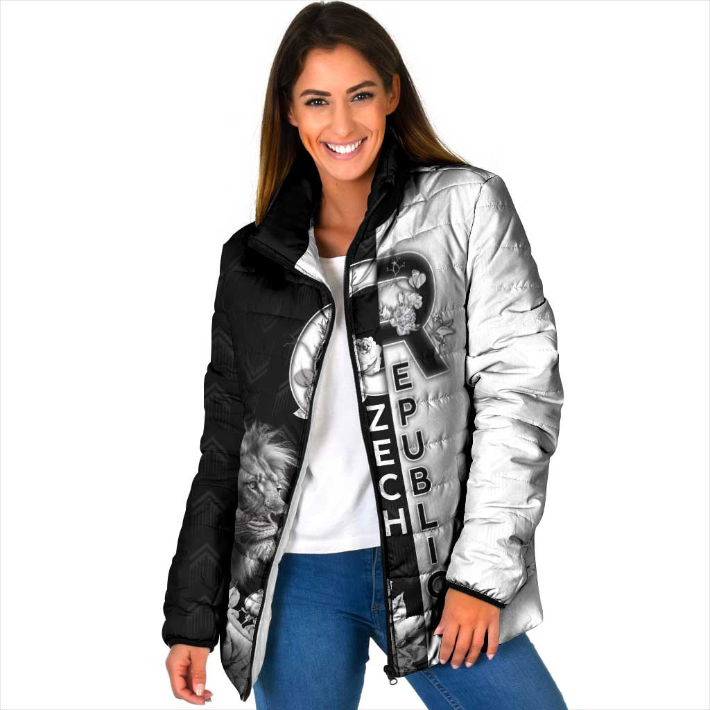Czech Republic Padded Jacket White Lion With Rose - Wonder Print Shop