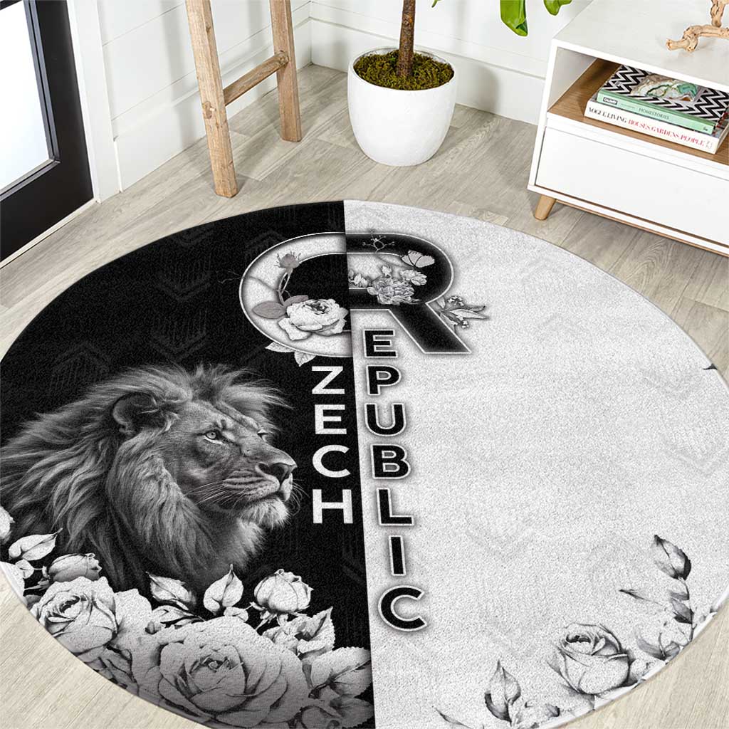 Czech Republic Round Carpet White Lion With Rose - Wonder Print Shop