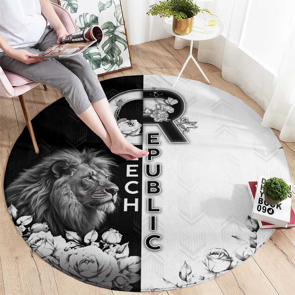 Czech Republic Round Carpet White Lion With Rose - Wonder Print Shop