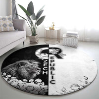 Czech Republic Round Carpet White Lion With Rose - Wonder Print Shop