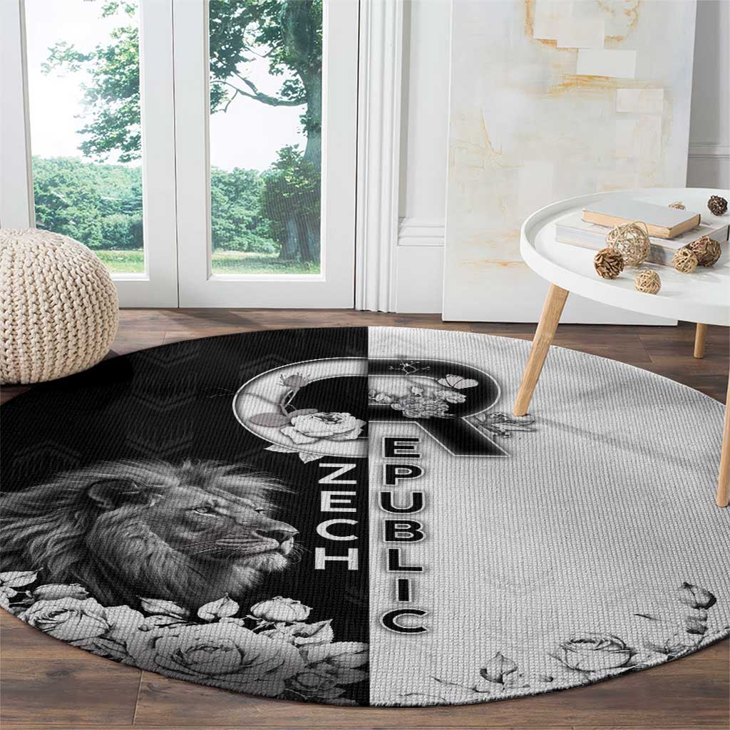 Czech Republic Round Carpet White Lion With Rose - Wonder Print Shop