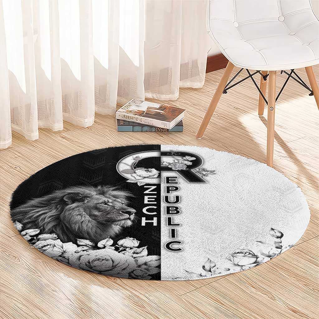 Czech Republic Round Carpet White Lion With Rose - Wonder Print Shop