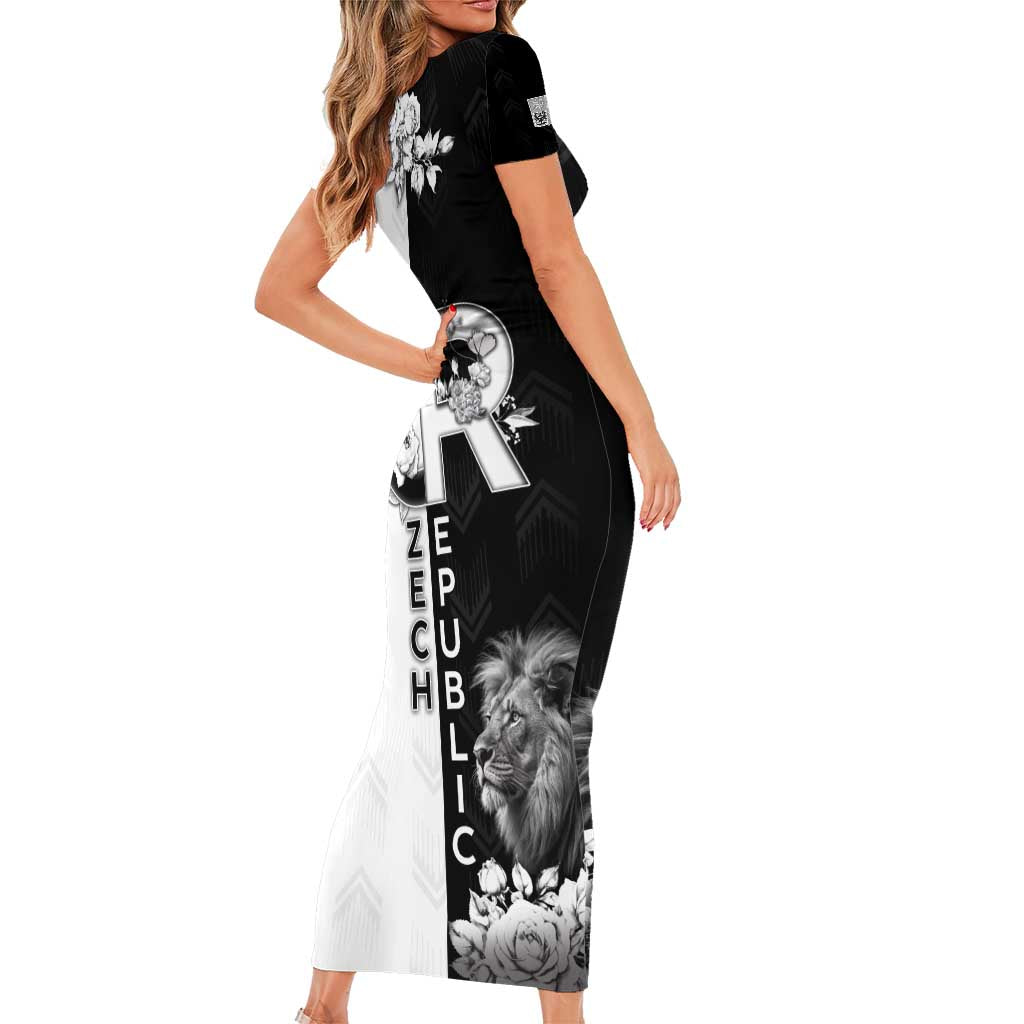 Czech Republic Short Sleeve Bodycon Dress White Lion With Rose - Wonder Print Shop