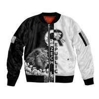 Czech Republic Sleeve Zip Bomber Jacket White Lion With Rose - Wonder Print Shop