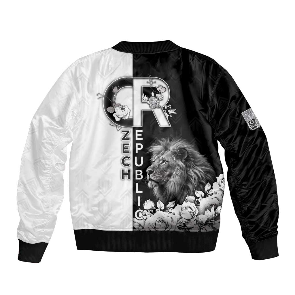 Czech Republic Sleeve Zip Bomber Jacket White Lion With Rose - Wonder Print Shop