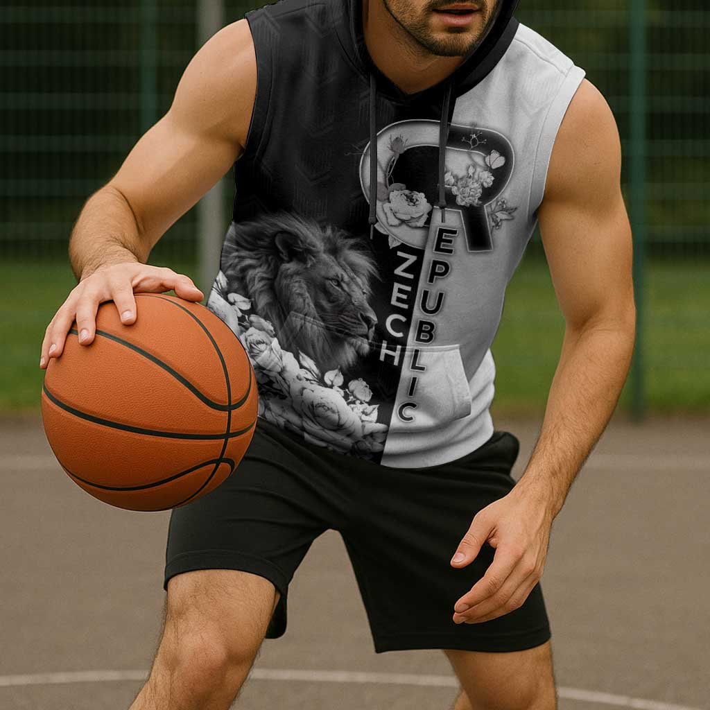 Czech Republic Sleeveless Hoodie White Lion With Rose - Wonder Print Shop