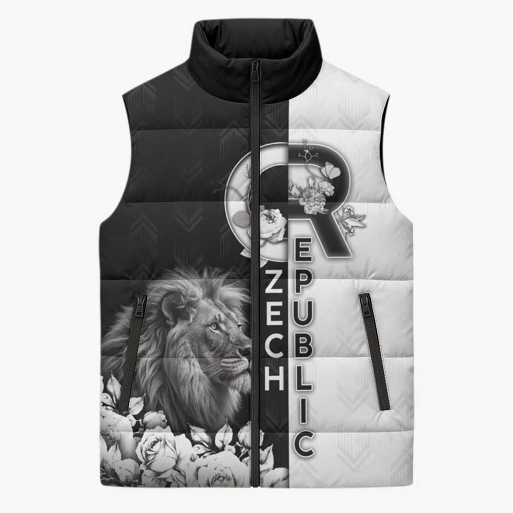 Czech Republic Sleeveless Puffer Jacket White Lion With Rose - Wonder Print Shop