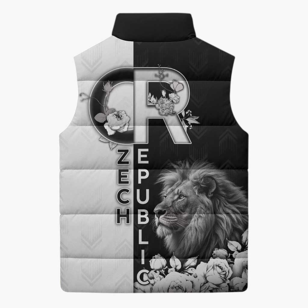 Czech Republic Sleeveless Puffer Jacket White Lion With Rose - Wonder Print Shop