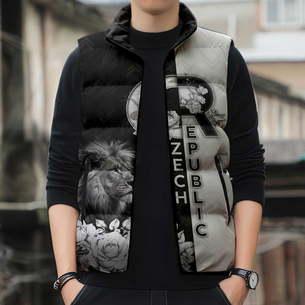 Czech Republic Sleeveless Puffer Jacket White Lion With Rose - Wonder Print Shop