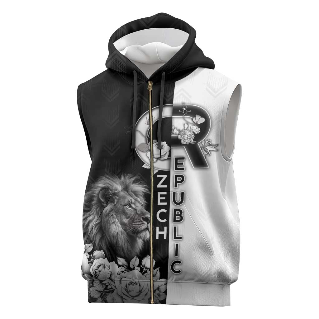 Czech Republic Sleeveless Zip Hoodie White Lion With Rose - Wonder Print Shop