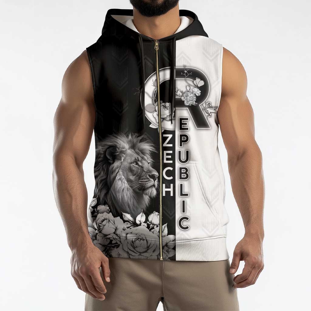 Czech Republic Sleeveless Zip Hoodie White Lion With Rose - Wonder Print Shop