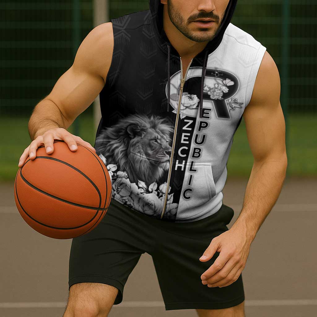 Czech Republic Sleeveless Zip Hoodie White Lion With Rose - Wonder Print Shop