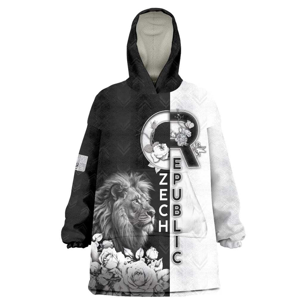 Czech Republic Wearable Blanket Hoodie White Lion With Rose - Wonder Print Shop