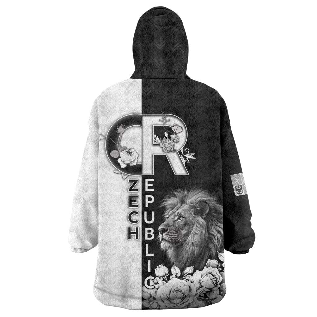 Czech Republic Wearable Blanket Hoodie White Lion With Rose - Wonder Print Shop