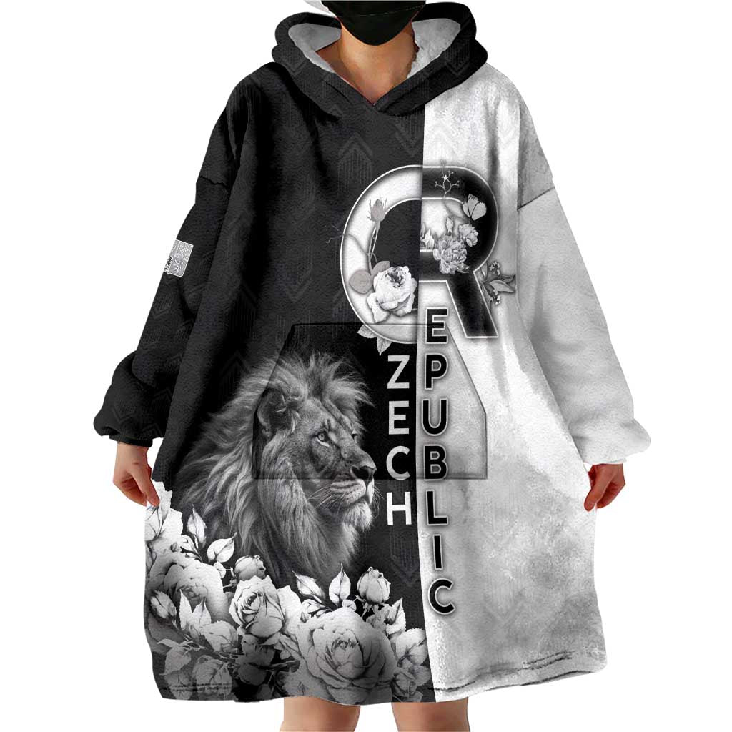 Czech Republic Wearable Blanket Hoodie White Lion With Rose - Wonder Print Shop
