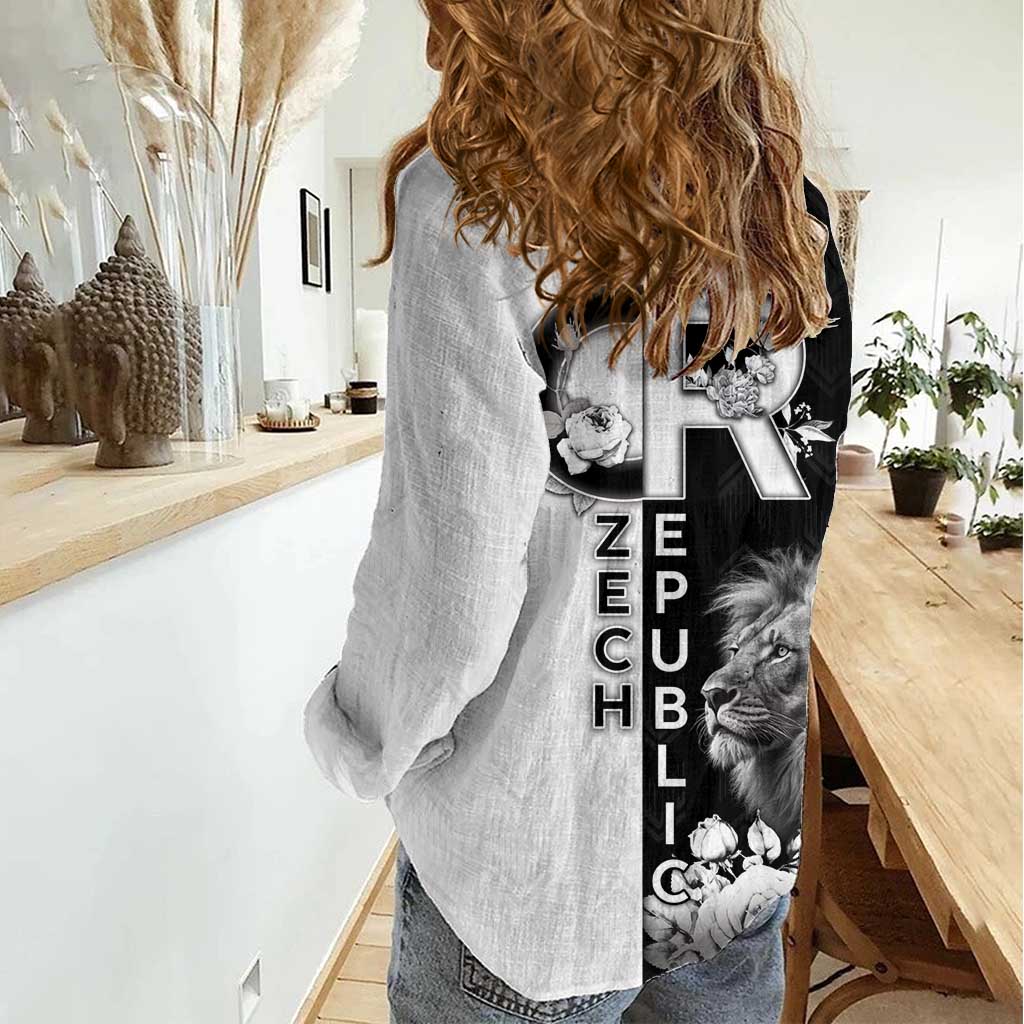 Czech Republic Women Casual Shirt White Lion With Rose - Wonder Print Shop