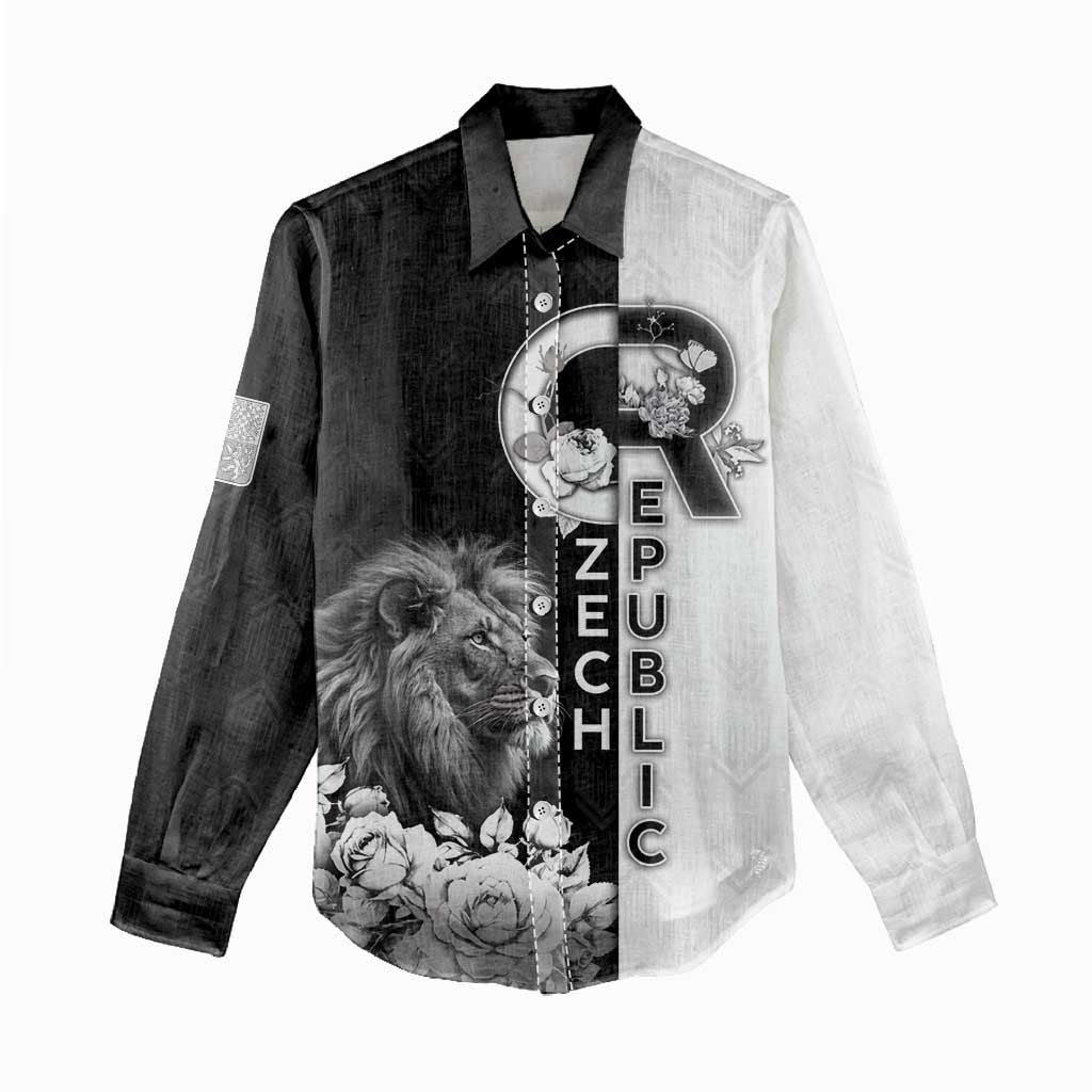 Czech Republic Women Casual Shirt White Lion With Rose - Wonder Print Shop