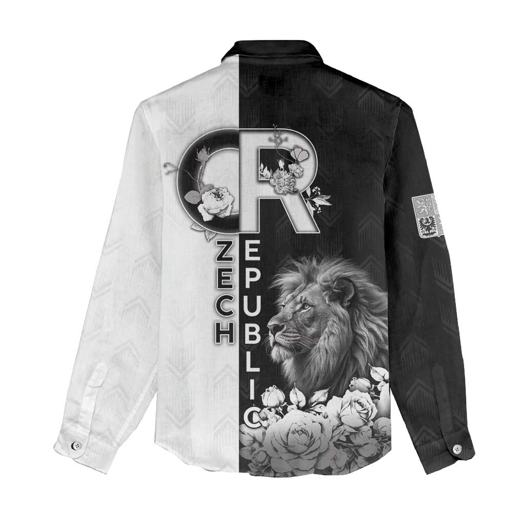 Czech Republic Women Casual Shirt White Lion With Rose - Wonder Print Shop