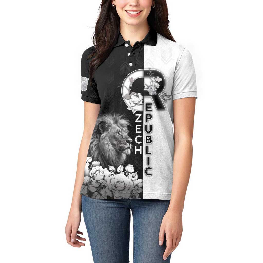 Czech Republic Women Polo Shirt White Lion With Rose - Wonder Print Shop