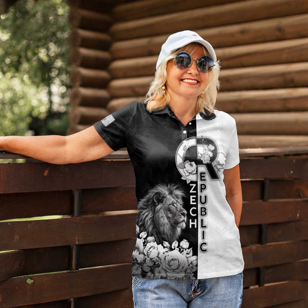 Czech Republic Women Polo Shirt White Lion With Rose - Wonder Print Shop