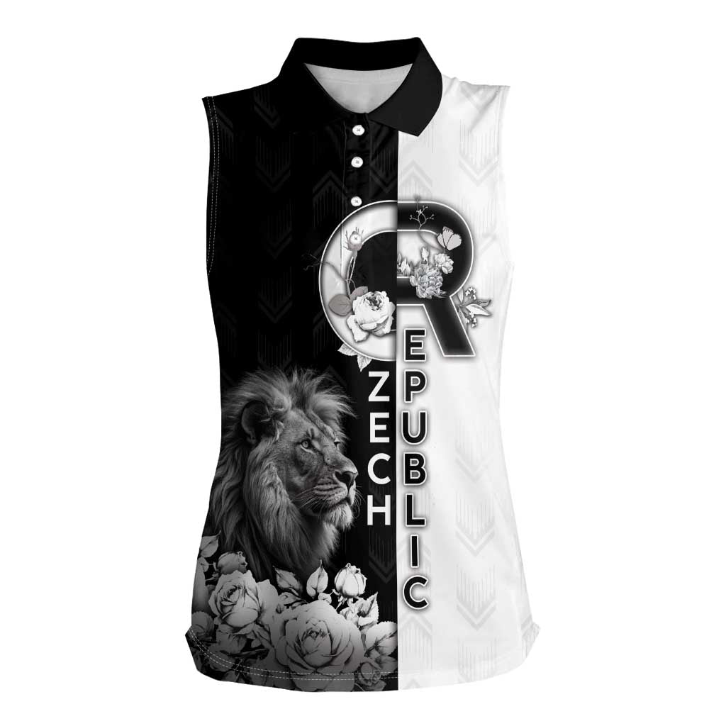 Czech Republic Women Sleeveless Polo Shirt White Lion With Rose - Wonder Print Shop