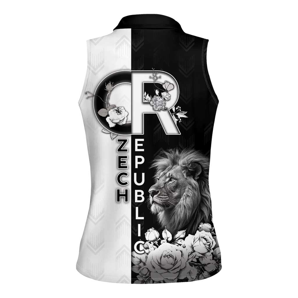 Czech Republic Women Sleeveless Polo Shirt White Lion With Rose - Wonder Print Shop