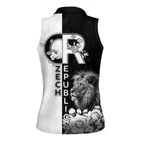 Czech Republic Women Sleeveless Polo Shirt White Lion With Rose - Wonder Print Shop