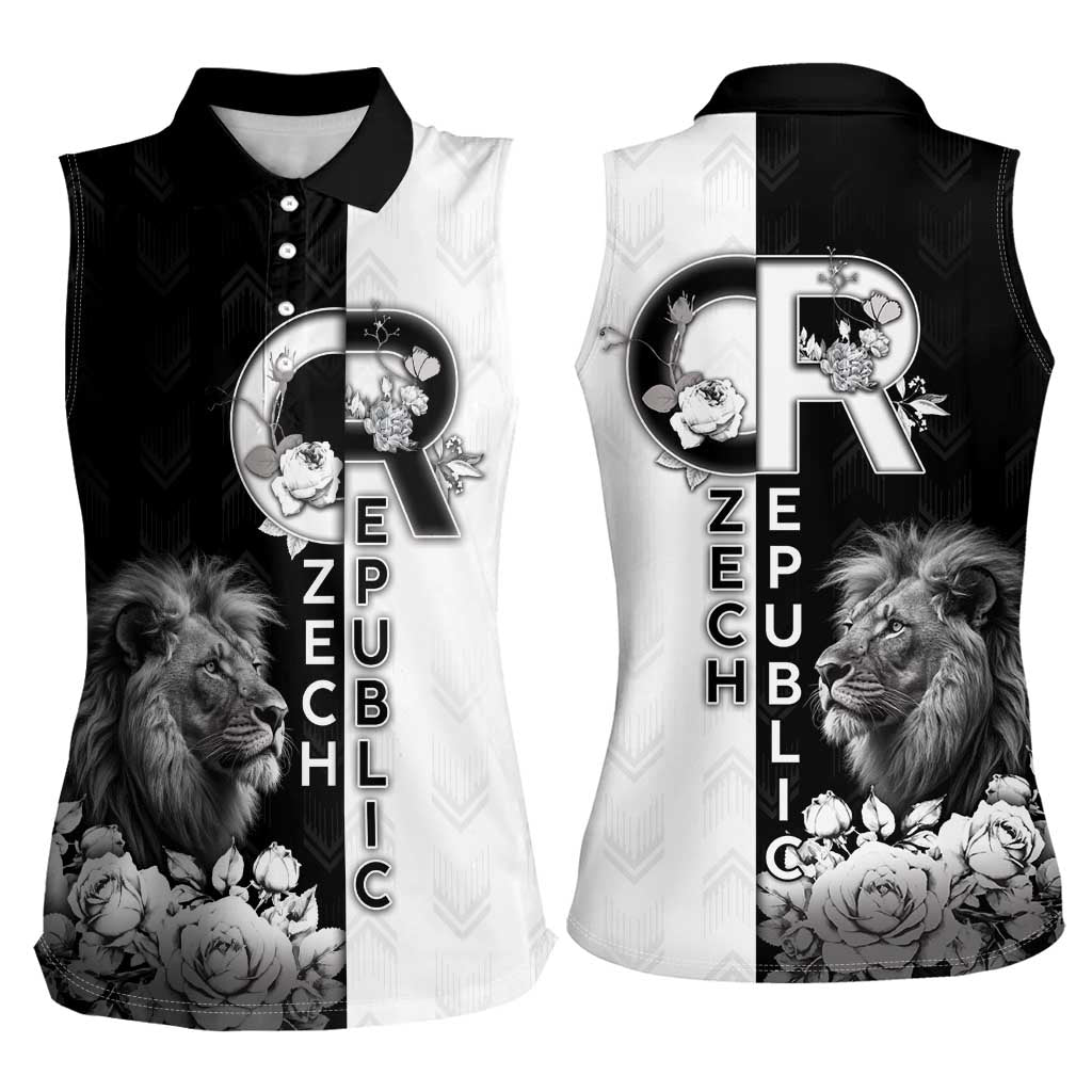Czech Republic Women Sleeveless Polo Shirt White Lion With Rose - Wonder Print Shop